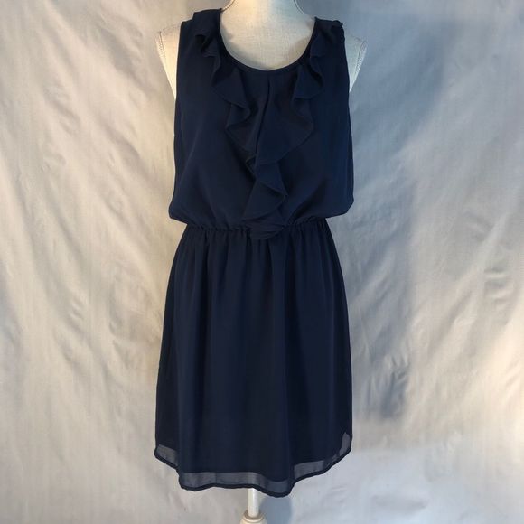 Brixton Ivy Dresses & Skirts - Brixton Ivy Navy Blue Ruffle  Crew Neck Sleeveless Elastic Waist Dress S